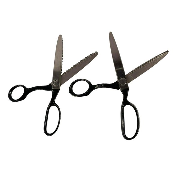 Vintage Wiss Pinking Shears 9 Inch Two Sizes of Cutting Teeth Lot of 2 USA - Picture 2 of 8